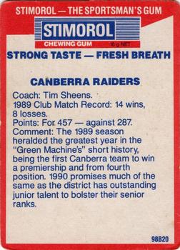 1991 Stimorol NRL #1 Crest - Raiders Back